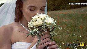 Yo, this pretty brunette bride bangs a shepherd outdoors! 😍