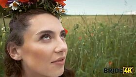 Yo, this pretty brunette bride bangs a shepherd outdoors! 😍