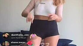 bouncing blonde titties in shorts and bra during workout