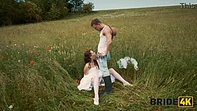 Yo, this pretty brunette bride bangs a shepherd outdoors! 😍