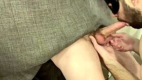 Intense blowjob and deepthroat at the gloryhole, ending with swallow.