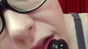 She SUCKS the dildo while he CONTROLS her cock in a wet sexting session