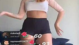 bouncing blonde titties in shorts and bra during workout