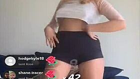 bouncing blonde titties in shorts and bra during workout