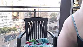 Outdoor balcon big tits out!