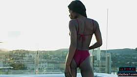 ebony beauty mimi desuka strips naked in pool for playboy