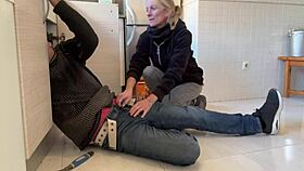 Hot Wife Giving Epic Blowjob to Plumber in Kitchen, Cum in Mouth! 😜