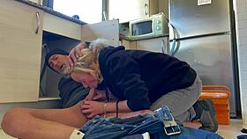 Hot Wife Giving Epic Blowjob to Plumber in Kitchen, Cum in Mouth! 😜