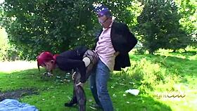 Redhead's tight pussy fucked outdoors 😏