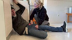 Hot Wife Giving Epic Blowjob to Plumber in Kitchen, Cum in Mouth! 😜