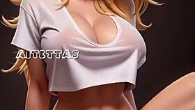 Beautiful blonde girl, AI-generated, rides huge cock in hentai.