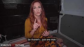 hey, forgive me father, this innocent redhead milf got pounded first time in public!