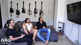 Cheating Latina girlfriend caught in 3some with step cousin