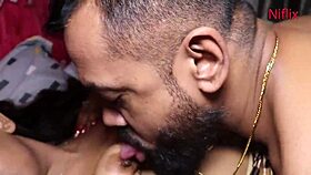 young newly married indian wife romantic love making in kitchen with blowjob and wet pussy.