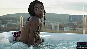 ebony beauty mimi desuka strips naked in pool for playboy