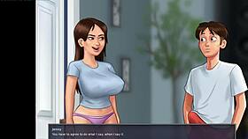 I got caught masturbating by my busty mature stepmom in Summertime Saga.