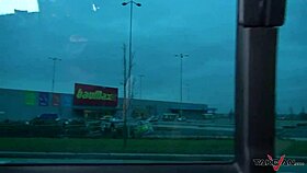 Nasty secretary gets convinced to suck and fuck in the van by a handsome guy