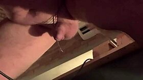 watch this fat white gay sissy squirt cum during machine fucking