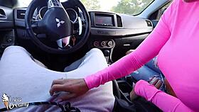 i'm so horney watchin this blone with big tit's giv a handjob to my big coc outdoors, pov style