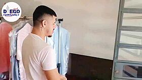 In the laundry room, the client gets a huge, gay fetish experience. Passionate and intense