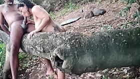 couple fucks outdoors, almost caught, gets cumshot 😈