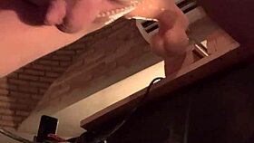 watch this fat white gay sissy squirt cum during machine fucking