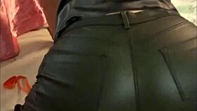 2063Ip Vertical - French Amateur Leather Pants Satin Lingerie Bra Thong Garter Belt Heels Stockings Exhibitionism Pov