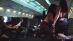 Pornstars in airplane lesbian orgy.