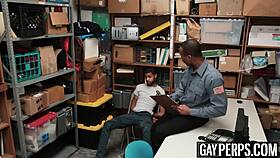 tattooed ebony thief gets barebacked hard by security guard