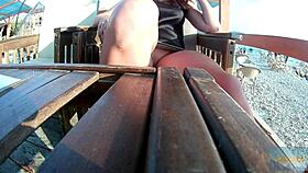 Feeling the adrenaline rush while flashing without panties in public, this milf is so daring