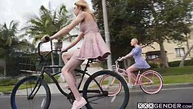 Casey pleases her girlfriend with that curved cock.