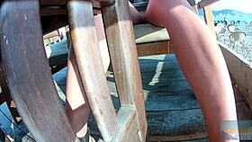 Feeling the adrenaline rush while flashing without panties in public, this milf is so daring