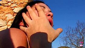 Black and blonde babes enjoy outdoor fuck with guy