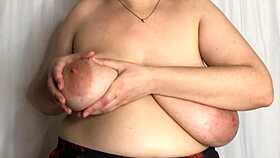 creamy substance on my tits in normal and slow-motion close up