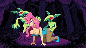 In flip witch pixel, the cute goblin girl chooses the pornstar path with huge boobs and banging