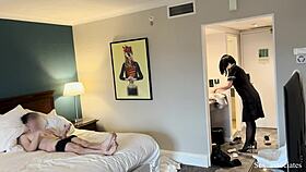 public dick flash i pull out my dick in front of a hotel maid and she helps me cum with jerking off