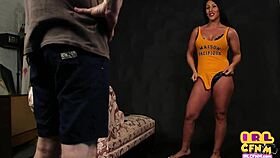 British femdom MILF gives blowjob and handjob to her man while clothed.