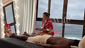 Asian Masseuse Lina Nakamura Massages Black Stud John Coffee