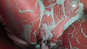 Oily wife gets messy fucked with dildo spreading pussy in boots cumshot