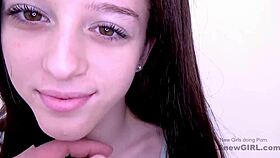 Beautiful new brunette enjoys filming sex videos with skilled photographer