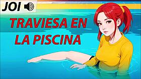 Naughty hentai joi roleplay in the pool with spanish voice instructions