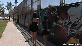 handcuffed blonde sucking dicks outdoor in public