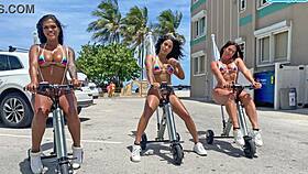 big ass latinas ride electric trikes at public beach with extreme webcam vibes 😎
