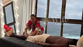 Asian Masseuse Lina Nakamura Massages Black Stud John Coffee