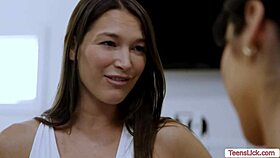 Lesbian trainer asks student if she wants pussy training with big tits and ass