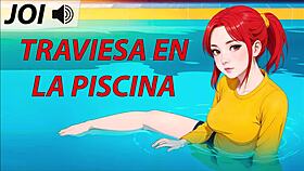 Naughty hentai joi roleplay in the pool with spanish voice instructions