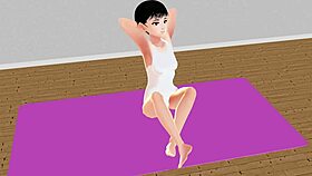 Anime Girl Leo Performs STRETCH YOGA Exercises In Cartoon Style, Focusing On Flexibility And Relaxation