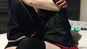 girlfriend in miniskirt uniform gets orgasm from maid cosplay