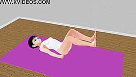 Anime Girl Leo Performs STRETCH YOGA Exercises In Cartoon Style, Focusing On Flexibility And Relaxation