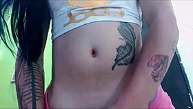 Transsexual babe in pink undies masturbating on cam